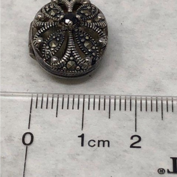 RJ Graziano onyx and marcasite locket - sterling silver 925 - vintage - Picture 4 of 5